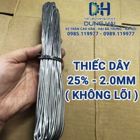 Thiếc dây hợp kim chứa 25% thiếc đường kính sợi 2.0mm không lõi thuốc trợ hàn sợi đặc thuần túy chuyên dùng cho thợ gò máng xối tôn nghệ thuật đồ đồng thủ công tính theo kilôgam giá sỉ tại Vật liệu hàn Dung Hải Chợ Trời.