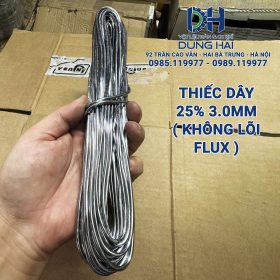 Thiếc dây hợp kim chứa 25% thiếc đường kính sợi lớn 3.0mm không lõi thuốc trợ hàn sợi đặc thuần túy chuyên dùng cho thợ gò máng xối tôn nhà xưởng dày cơ khí nặng tính theo kilôgam giá rẻ tại Vật liệu hàn Dung Hải Chợ Trời.