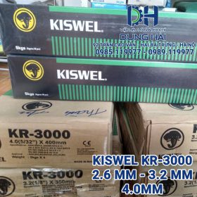 Que hàn điện Kiswel KR-3000 bao bì hộp xanh lá mác tiêu chuẩn AWS E6013 thương hiệu Hàn Quốc đầy đủ kích cỡ sợi 2.6ly 3.2ly và 4ly đóng gói đồng đều bó 5kg chuyên dụng hàn gá kết cấu sắt hộp nhà tiền chế bán sỉ lẻ giá tốt tại Cửa hàng vật liệu hàn Dung Hải Chợ Trời Hà Nội.