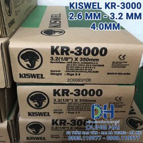 Que hàn điện Kiswel KR-3000 bao bì hộp xanh lá mác tiêu chuẩn AWS E6013 thương hiệu Hàn Quốc đầy đủ kích cỡ sợi 2.6ly 3.2ly và 4ly đóng gói đồng đều bó 5kg chuyên dụng hàn gá kết cấu sắt hộp nhà tiền chế bán sỉ lẻ giá tốt tại Cửa hàng vật liệu hàn Dung Hải Chợ Trời Hà Nội.