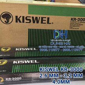 Que hàn điện Kiswel KR-3000 bao bì hộp xanh lá mác tiêu chuẩn AWS E6013 thương hiệu Hàn Quốc đầy đủ kích cỡ sợi 2.6ly 3.2ly và 4ly đóng gói đồng đều bó 5kg chuyên dụng hàn gá kết cấu sắt hộp nhà tiền chế bán sỉ lẻ giá tốt tại Cửa hàng vật liệu hàn Dung Hải Chợ Trời Hà Nội.