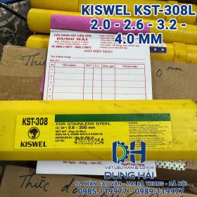 Que hàn inox Kiswel KST-308L mác tiêu chuẩn AWS E308L-16 sản xuất tại nhà máy Malaysia đóng gói bó 2kg có đủ các cỡ sợi 2ly 2.6ly 3.2ly và 4ly chuyên hàn inox 304 đồ dùng nhà bếp lan can bàn ghế sáng bóng không rỉ bán tại Cửa hàng vật liệu hàn Dung Hải Chợ Trời.