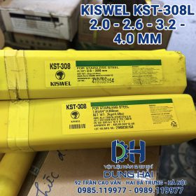 Que hàn inox Kiswel KST-308L mác tiêu chuẩn AWS E308L-16 sản xuất tại nhà máy Malaysia đóng gói bó 2kg có đủ các cỡ sợi 2ly 2.6ly 3.2ly và 4ly chuyên hàn inox 304 đồ dùng nhà bếp lan can bàn ghế sáng bóng không rỉ bán tại Cửa hàng vật liệu hàn Dung Hải Chợ Trời.