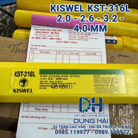 Que hàn inox chịu axit Kiswel KST-316L mác tiêu chuẩn AWS E316L-16 sản xuất tại nhà máy Malaysia đóng gói bó 2kg gồm các cỡ sợi 2.6ly 3.2ly và 4ly chuyên hàn ống công nghiệp bồn bể chứa hóa chất thực phẩm bán tại Cửa hàng vật liệu hàn Dung Hải Chợ Trời.