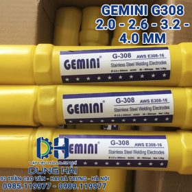 Que hàn inox Kim Tín mã Gemini G308 mác tiêu chuẩn AWS E308-16 hộp nhỏ đóng gói bó 1kg gồm đầy đủ kích cỡ sợi 2ly 2.6ly 3.2ly và 4ly chuyên dụng hàn lắp ráp đồ inox dân dụng gia đình bàn ghế lan can sáng bóng chống rỉ tốt bán tại Cửa hàng vật liệu hàn Dung Hải Chợ Trời Hà Nội.