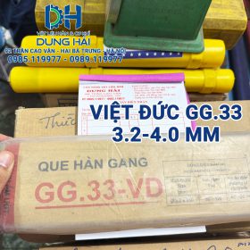 Que hàn gang Việt Đức mã GG.33 đóng gói bó lớn 5kg đầy đủ kích cỡ sợi 3.2ly và 4ly chuyên dùng để hàn đắp sửa chữa các chi tiết bệ máy vỏ động cơ bằng gang chịu lực tốt bán tại Cửa hàng vật liệu hàn Dung Hải Chợ Trời Hà Nội.